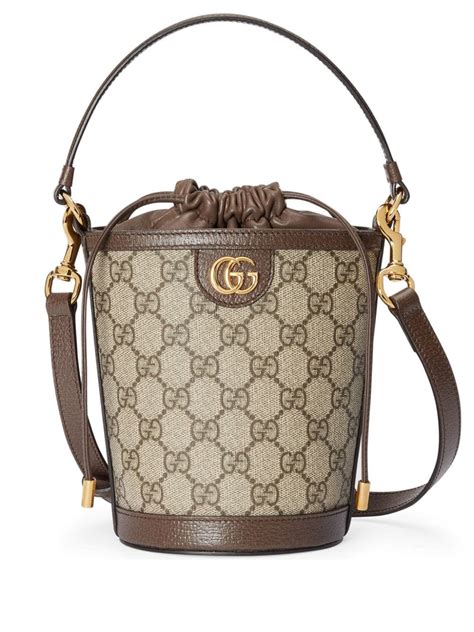 Gucci 'ophidia' mini beige and ebony bucket bag with double g in .